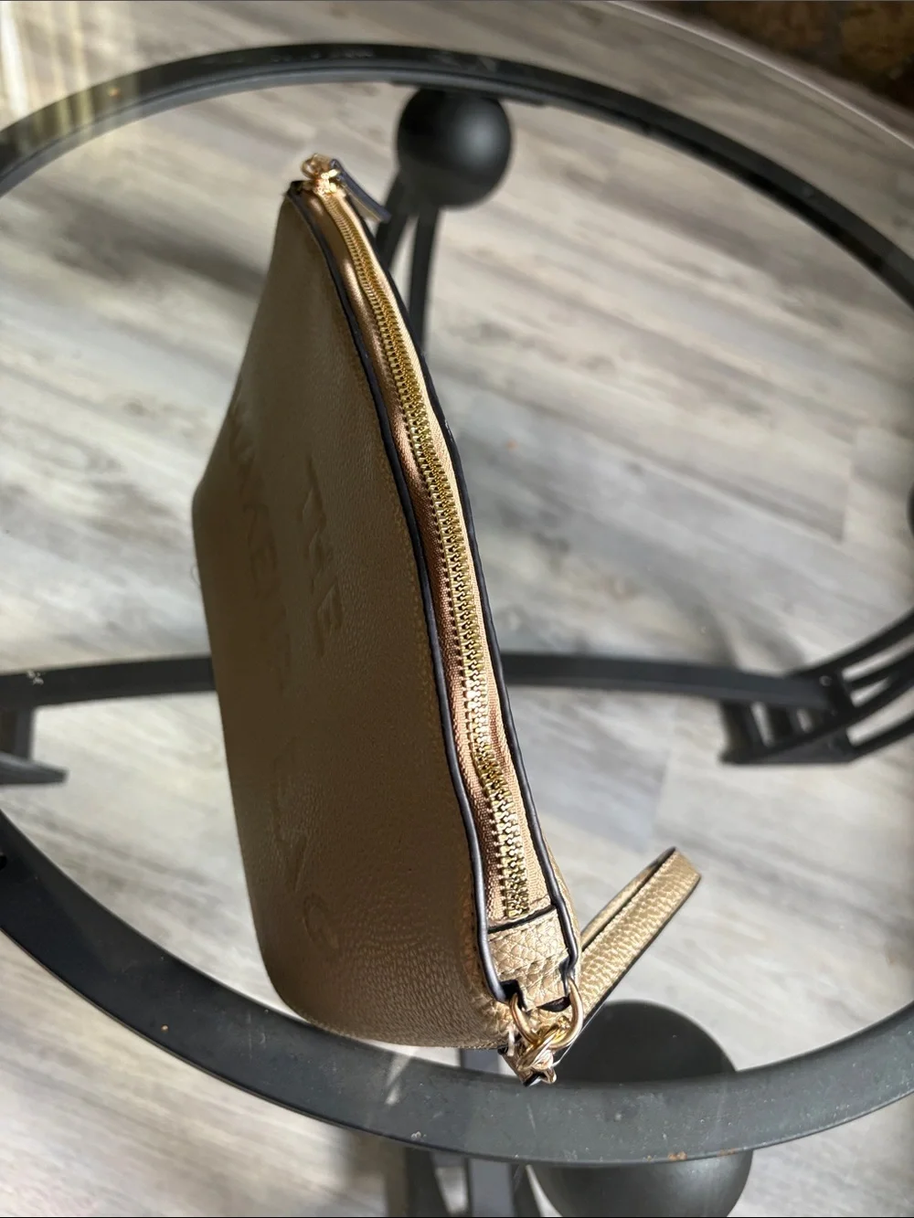 THE MAKEUP BAG Embossed Wristlet Pouch in Taupe